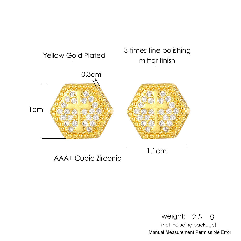 Wholesale Cross Zircon Gold Plated Hip Hop Men's Earrings
